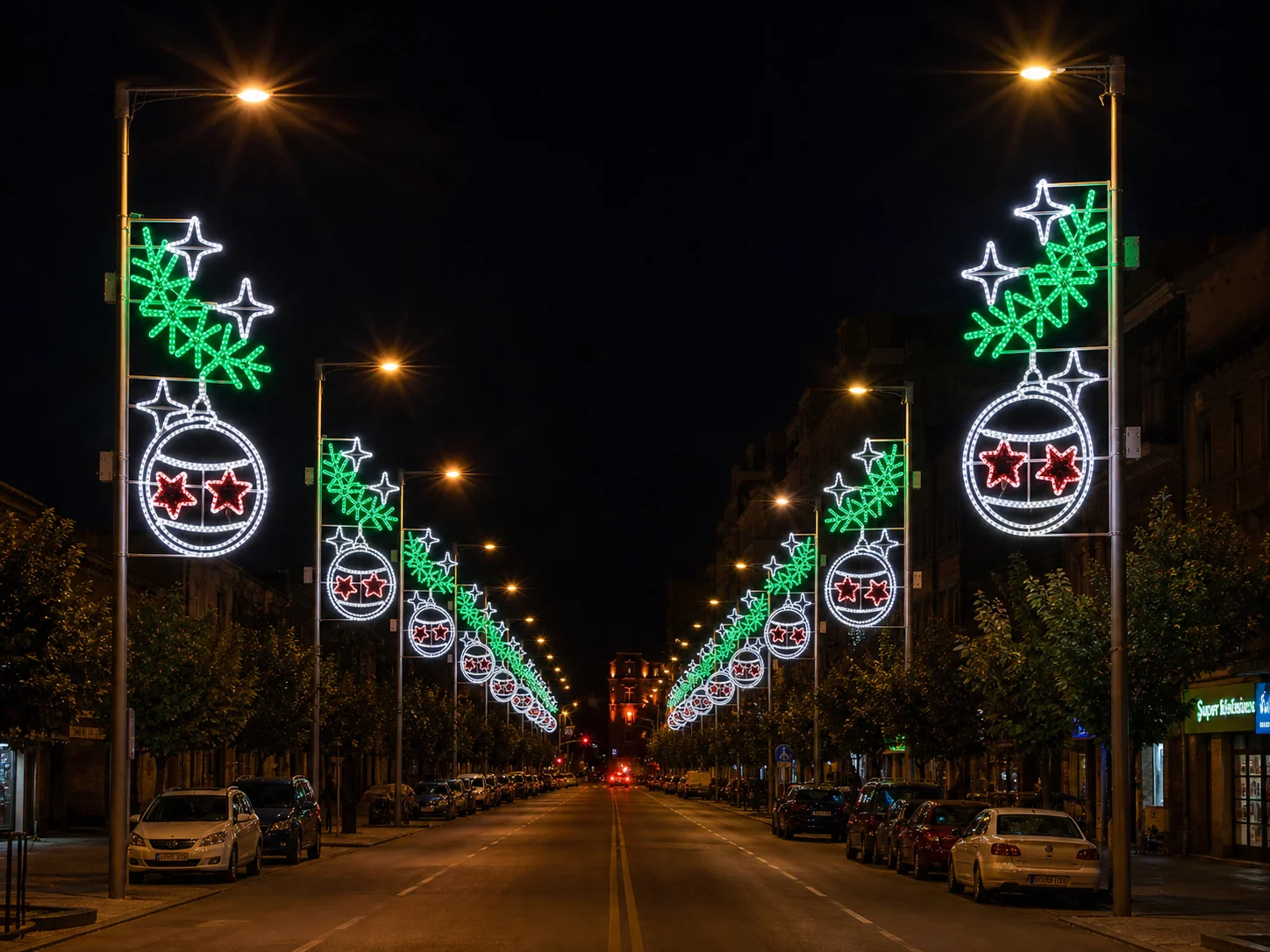 Pole motifs on an avenue